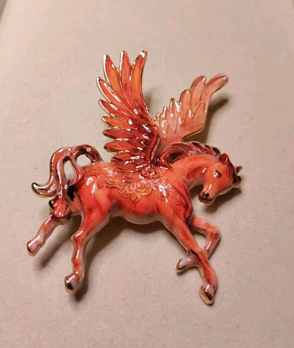 Colorful Red /Orange Pegasus Brooch